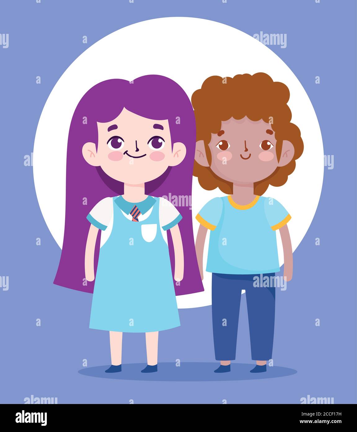 back to school, student boy and girl uniform cartoon elementary ...