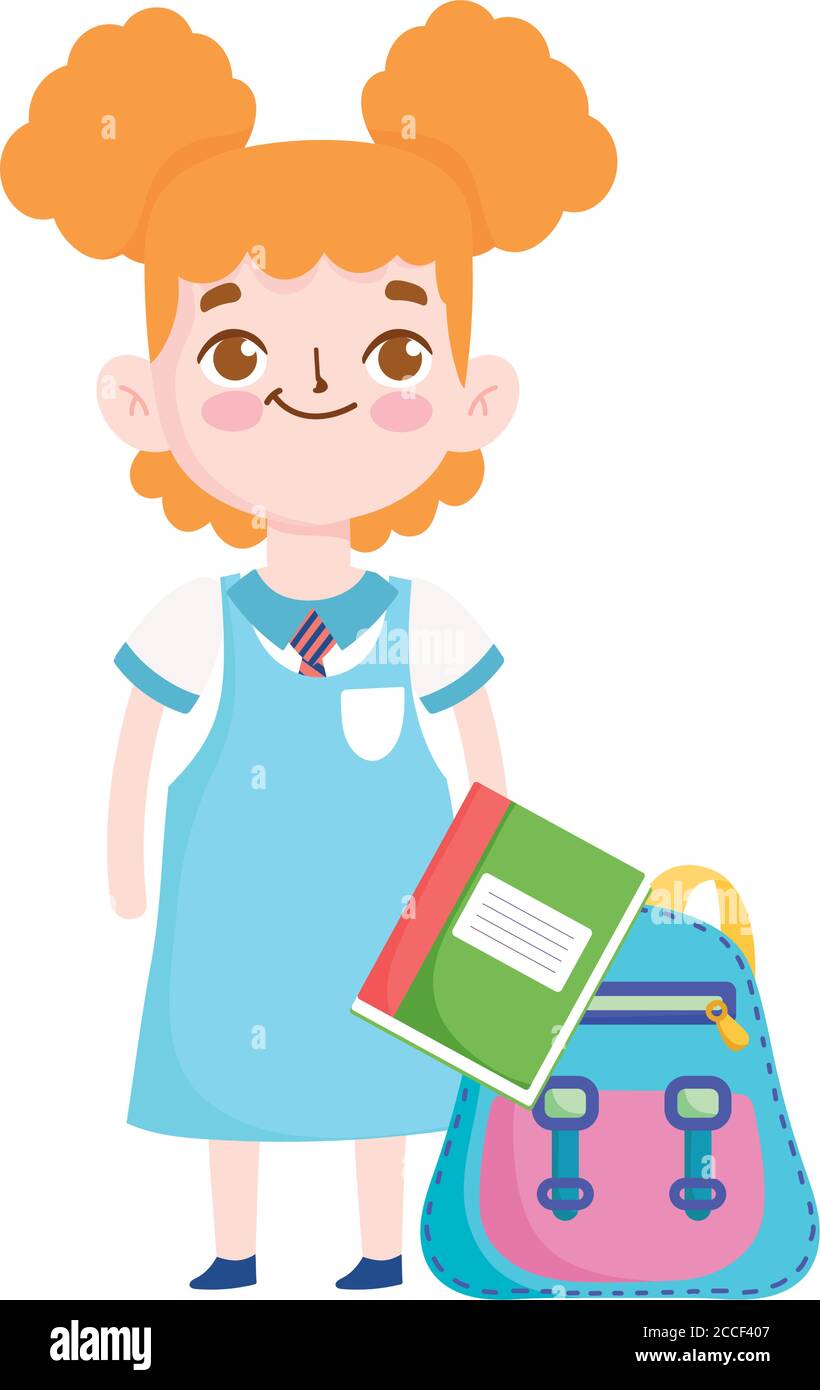 back to school, student girl backpack book elementary education cartoon ...