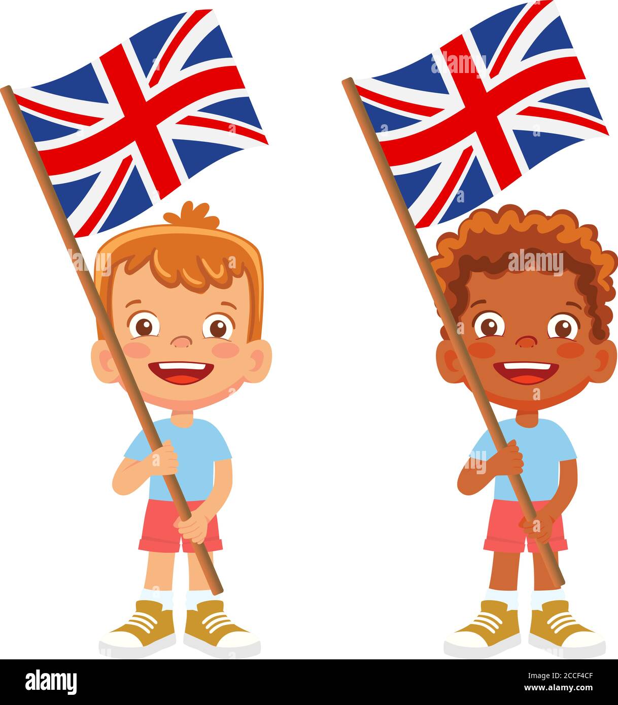 United Kingdom flag in hand. Children holding flag. National flag of United Kingdom vector Stock Vector