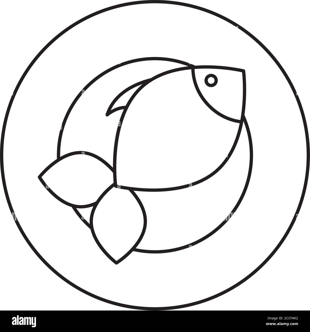 plate with fish icon over white background, line style, vector illustration Stock Vector