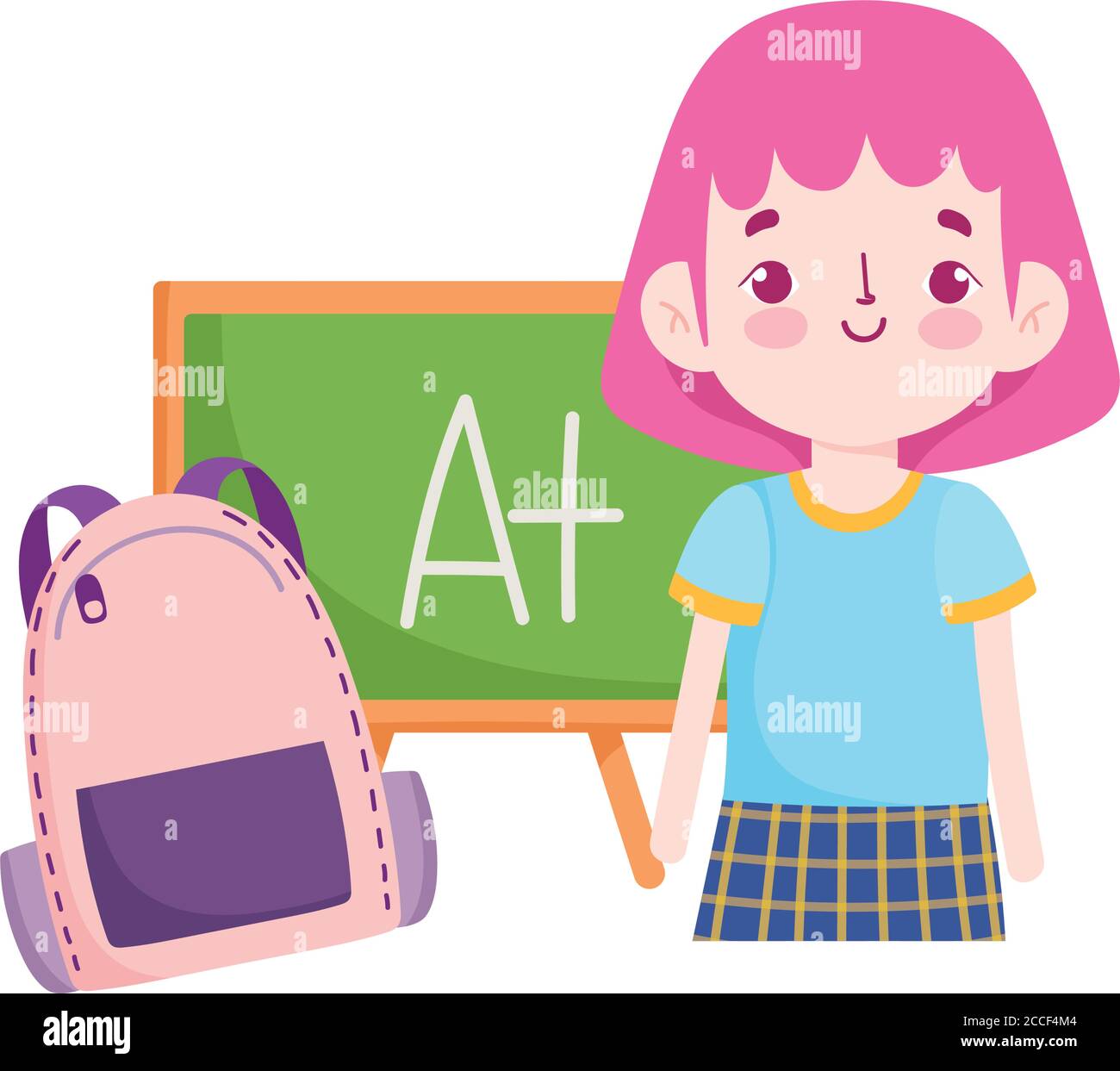 back to school, student girl backpack and chalkboard elementary ...