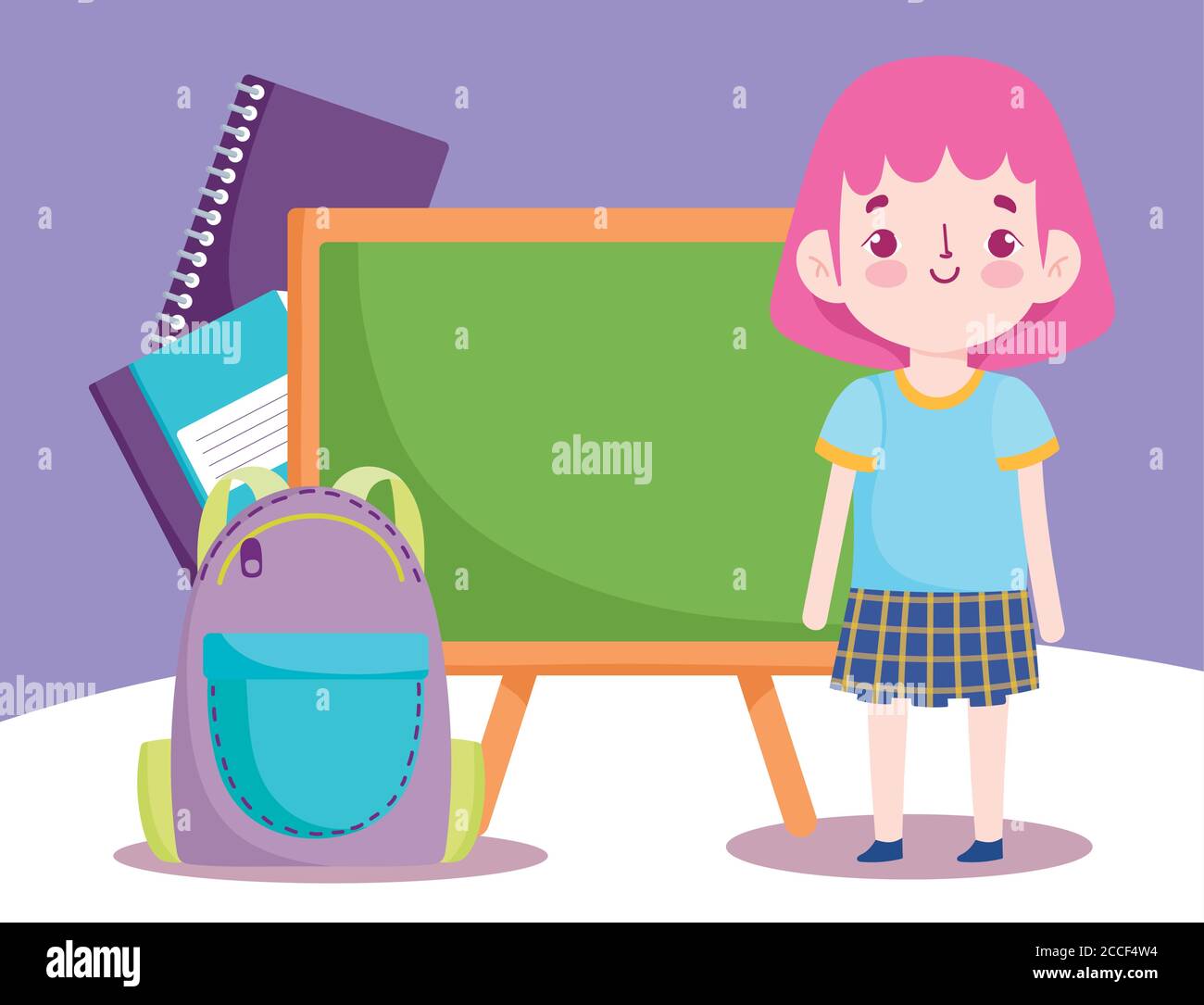 back to school, student girl bag books and blackboard elementary ...