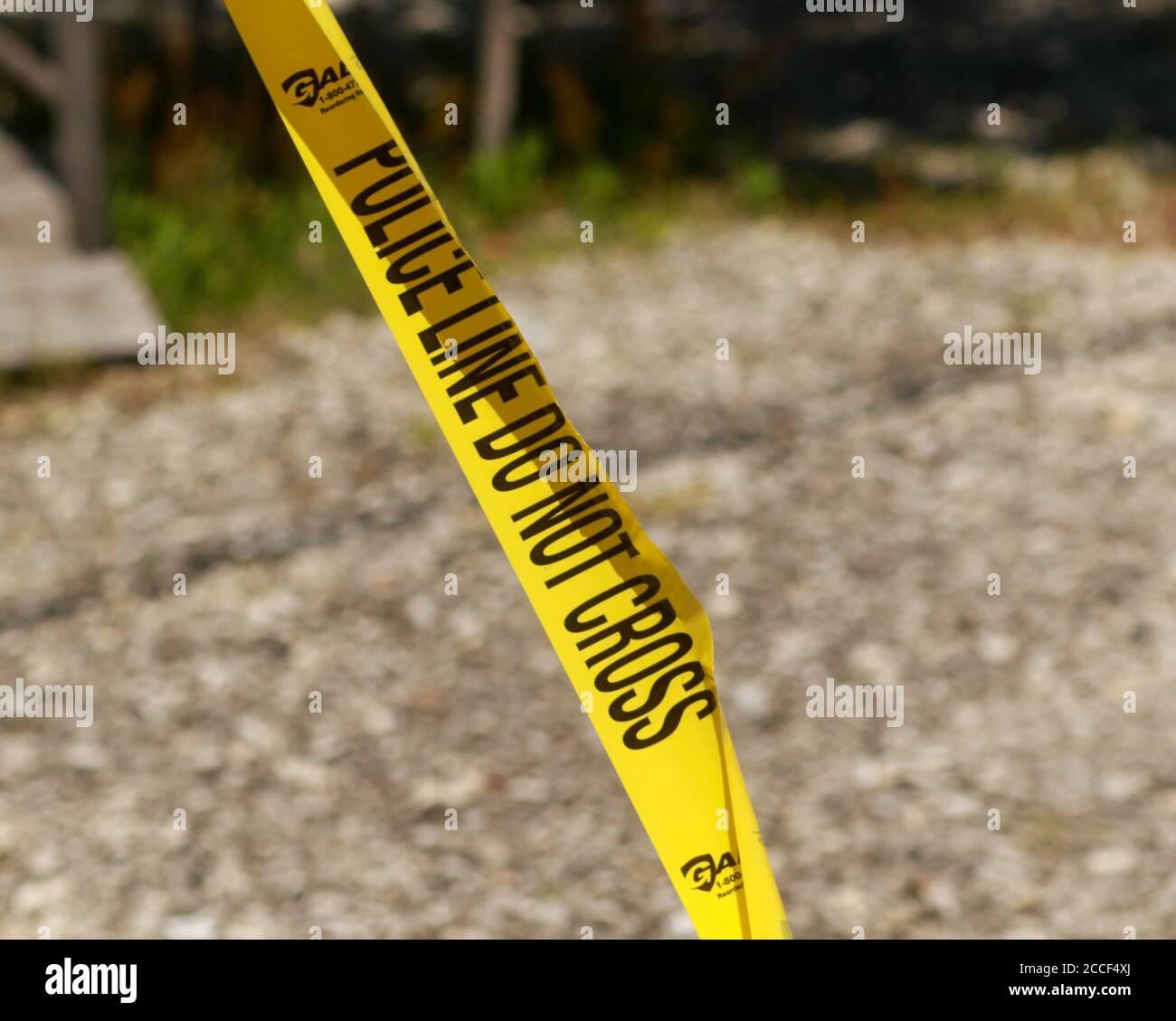 Police line do not cross photos from different scenes Stock Photo