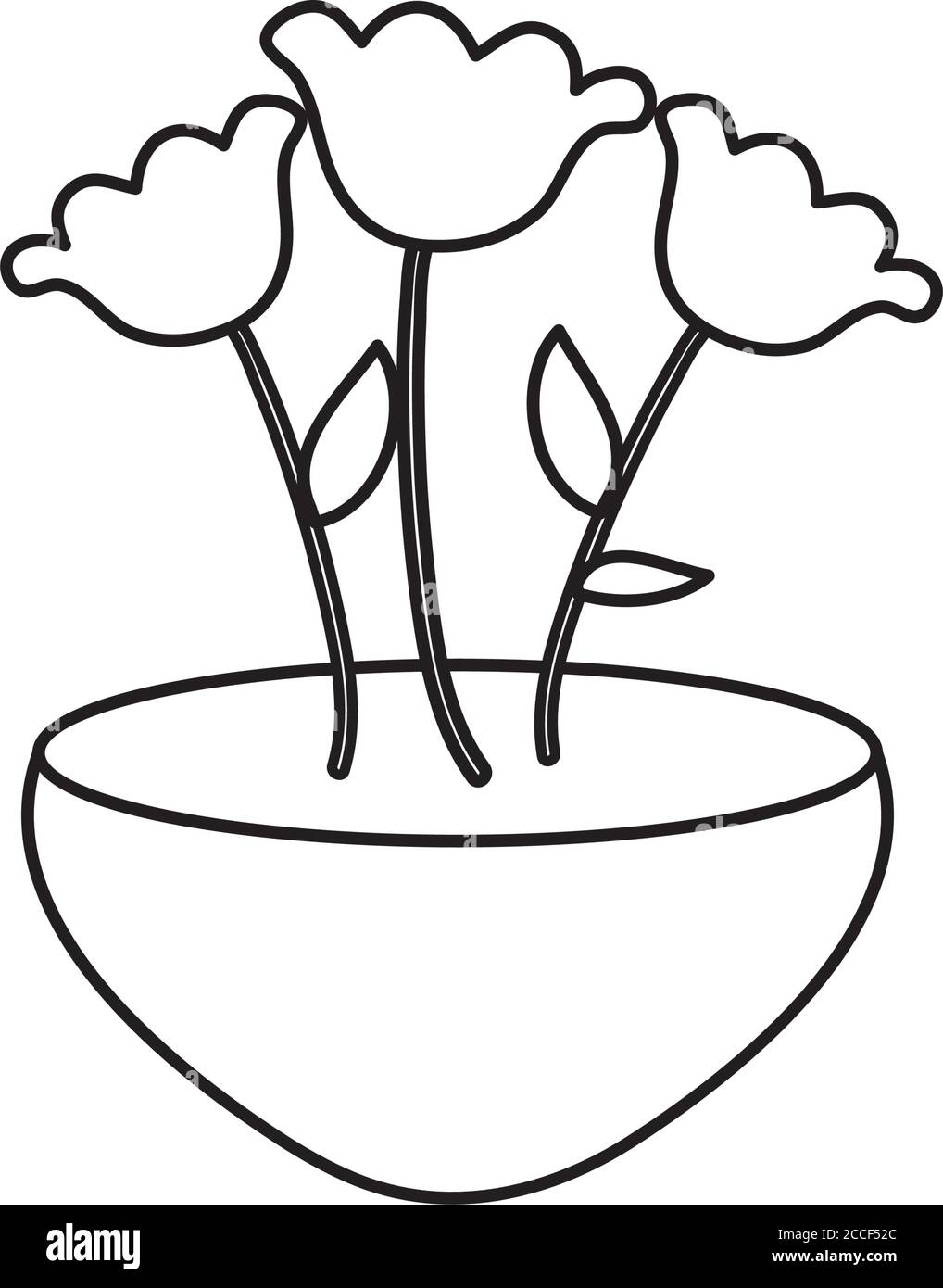 pot with beautiful flowers icon over white background, line style ...