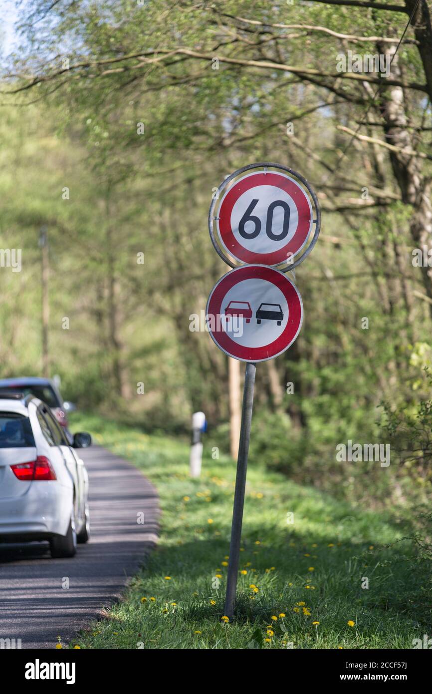 Speed limit 60 on a country road Stock Photo