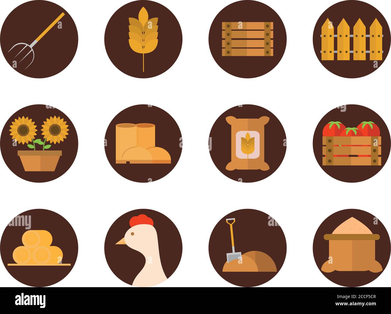 agriculture work equipment farm cartoon block and flat icons set vector ...