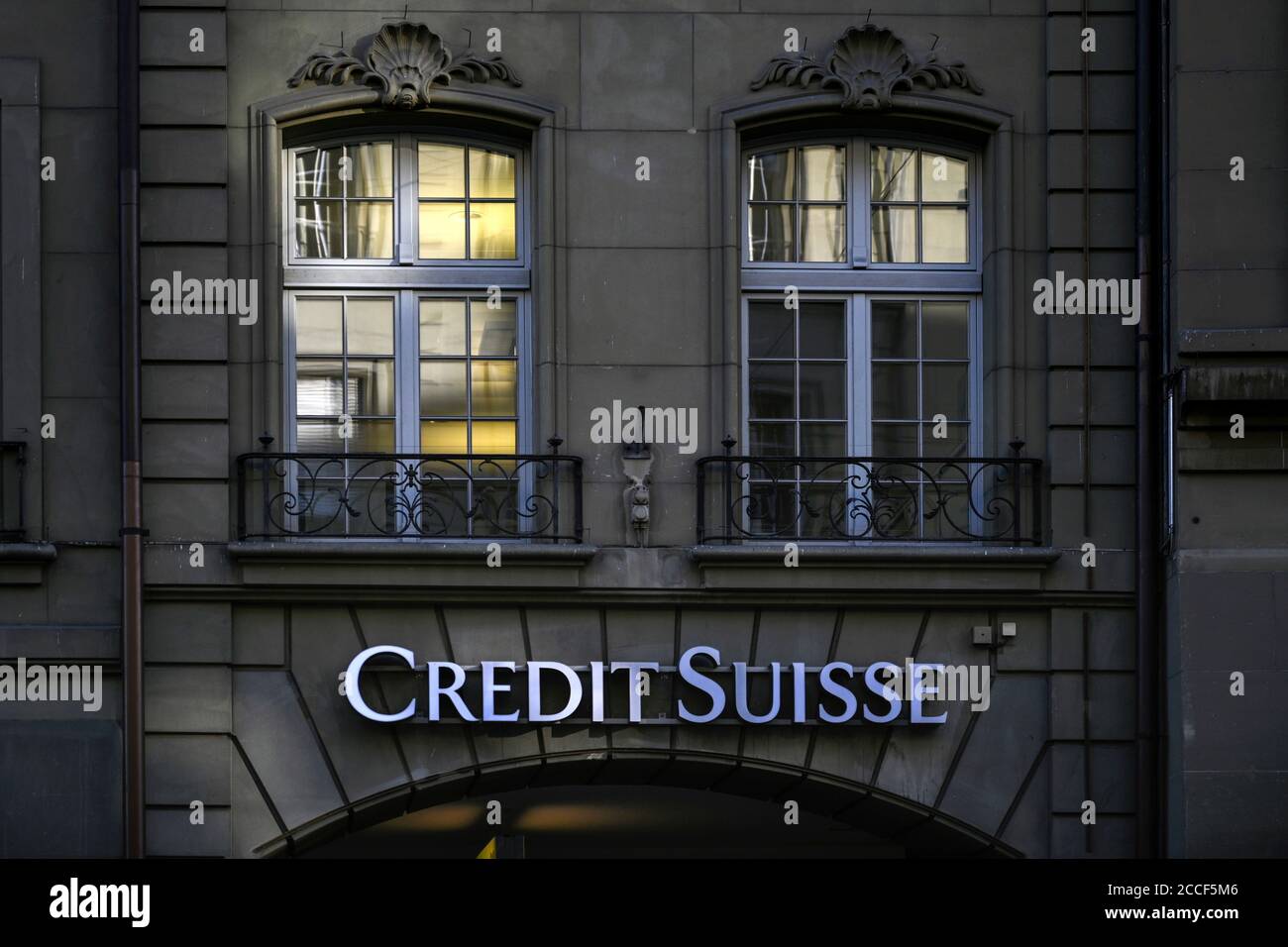 Lettering Credit Suisse, Bern, Switzerland Stock Photo