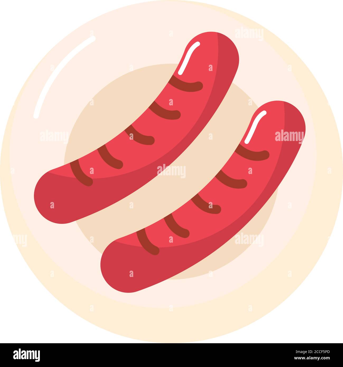plate with sausages icon over white background, flat style, vector illustration Stock Vector