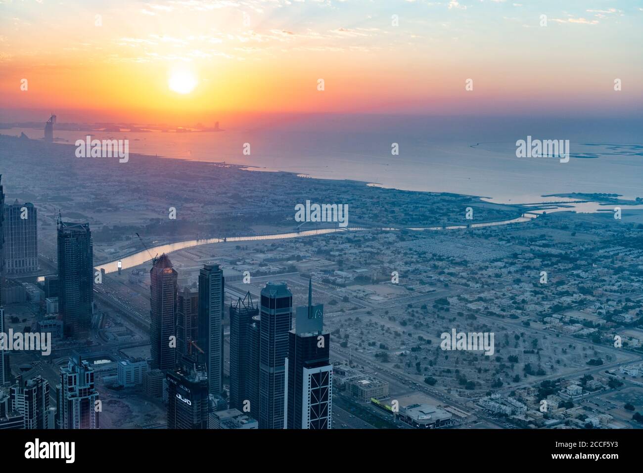 Dubai, view from Burj Khalifa 828m high, highest tower in the world Stock Photo