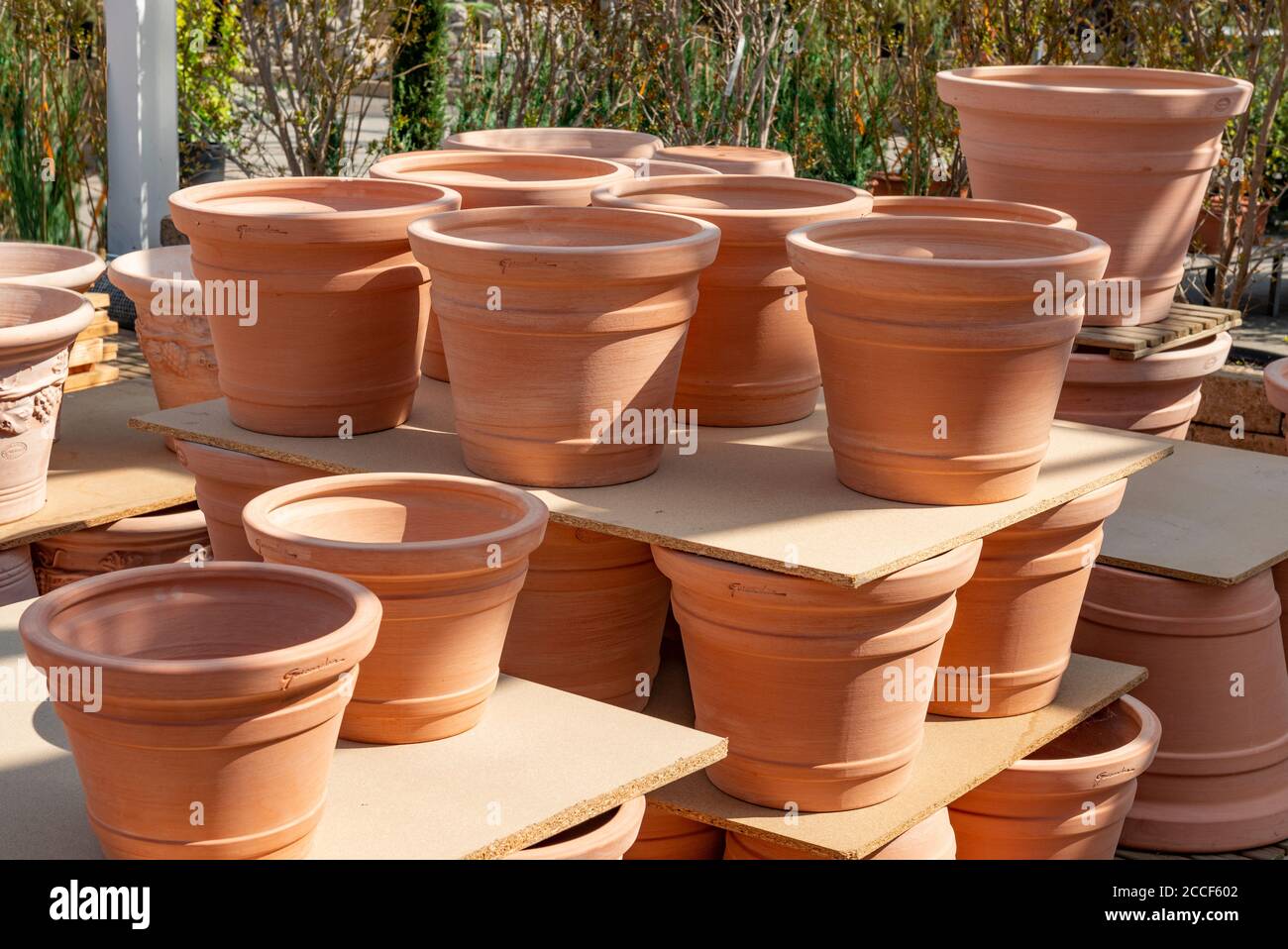 Clay pots, garden pot, stacked Stock Photo