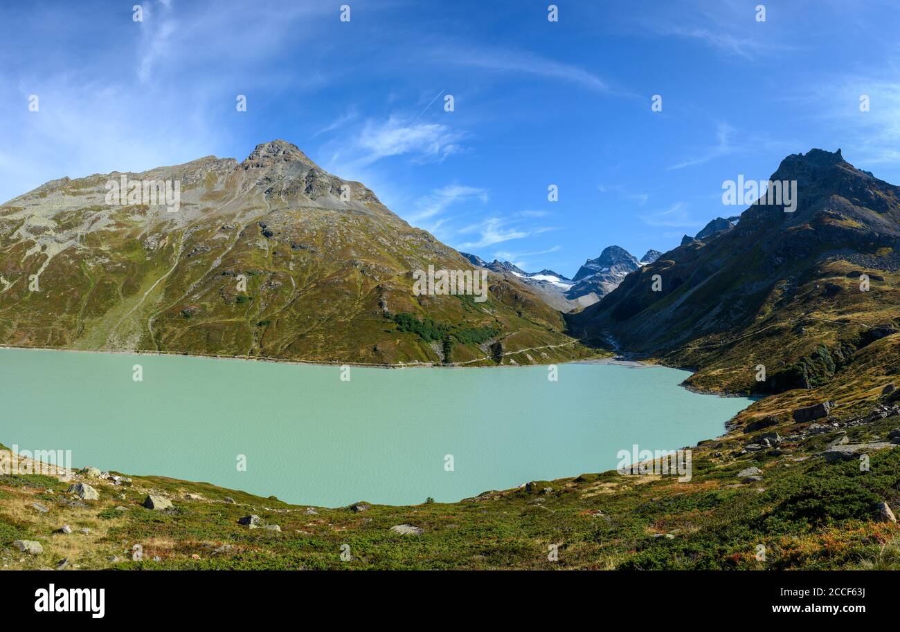 Austria, Montafon, the Silvrettasee, view to Piz Buin, on the right the Kleine Schattenspitze (2703 m). Stock Photo