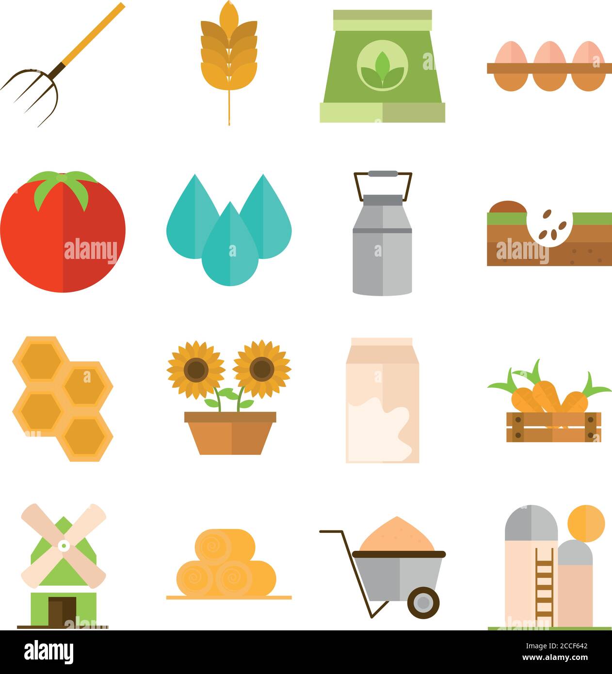 agriculture work equipment farm cartoon flat icon style vector ...