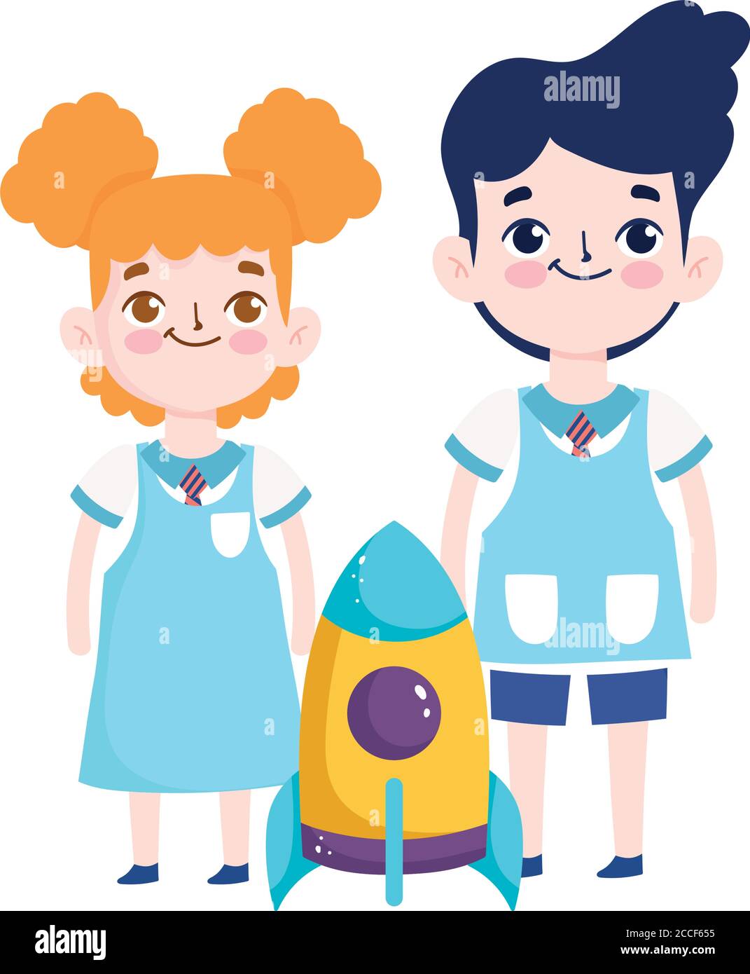 back to school, student boy and girl rocket elementary education ...