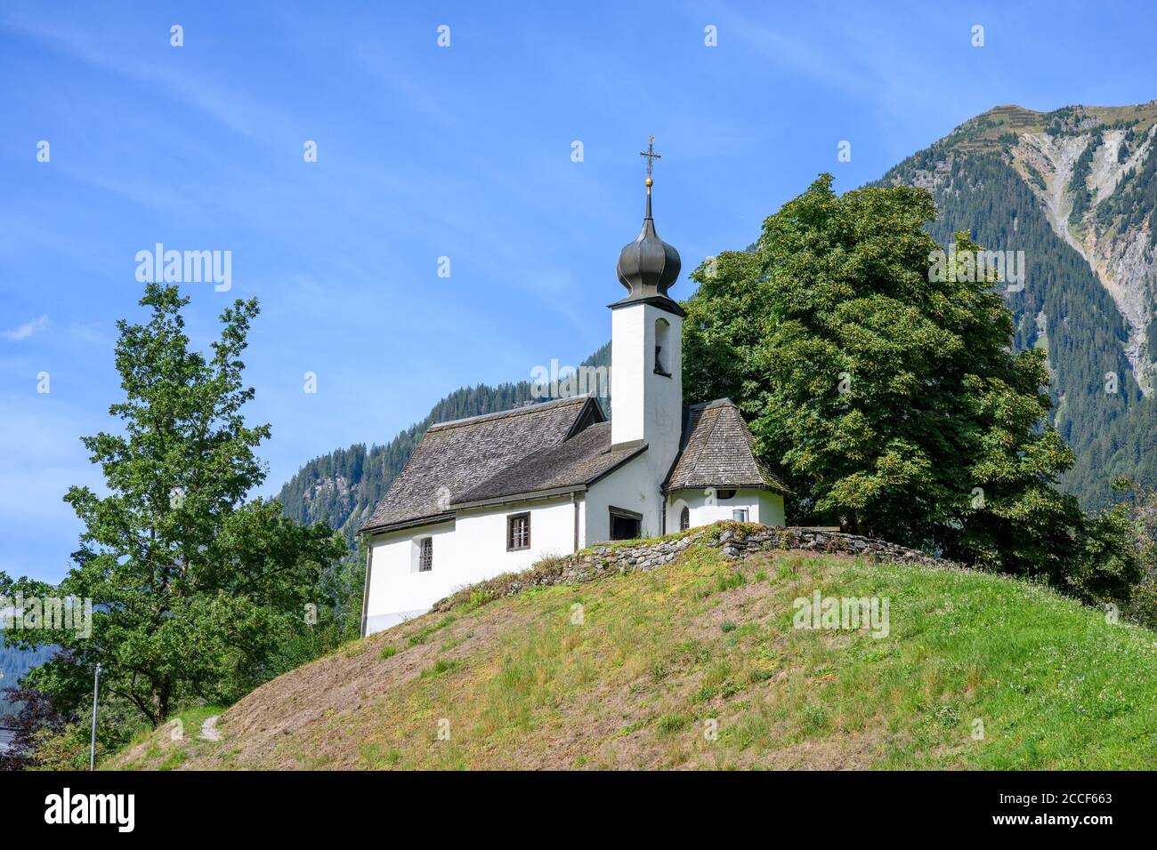 Austria, Montafon, Gaschurn, Chapel Maria in the snow. Stock Photo