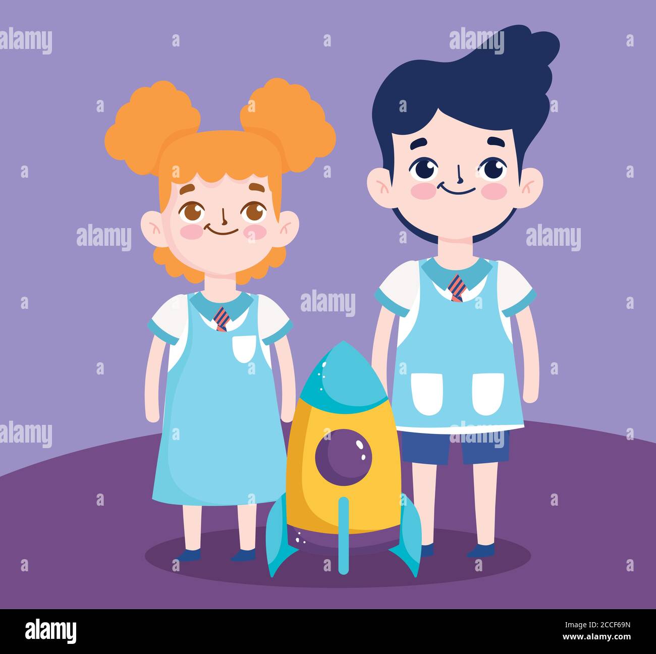 back to school, student boy and girl rocket elementary education ...