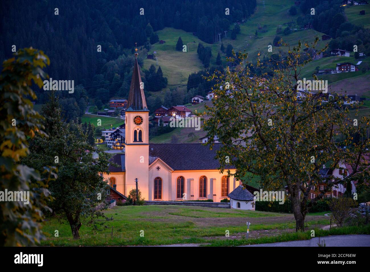 Austria, Montafon, Gaschurn, the Church of St. Michael. Stock Photo