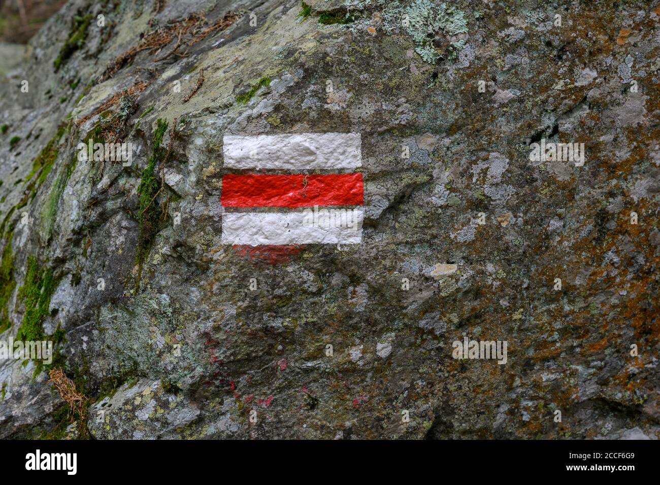 Austria, Montafon, hiking trail marking. Stock Photo