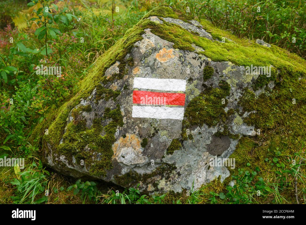 Austria, Montafon, hiking trail marking. Stock Photo