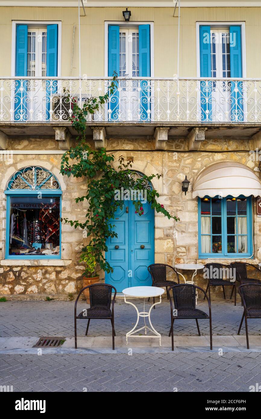 Architecture in the old town of Lefkada in Greece. Stock Photo