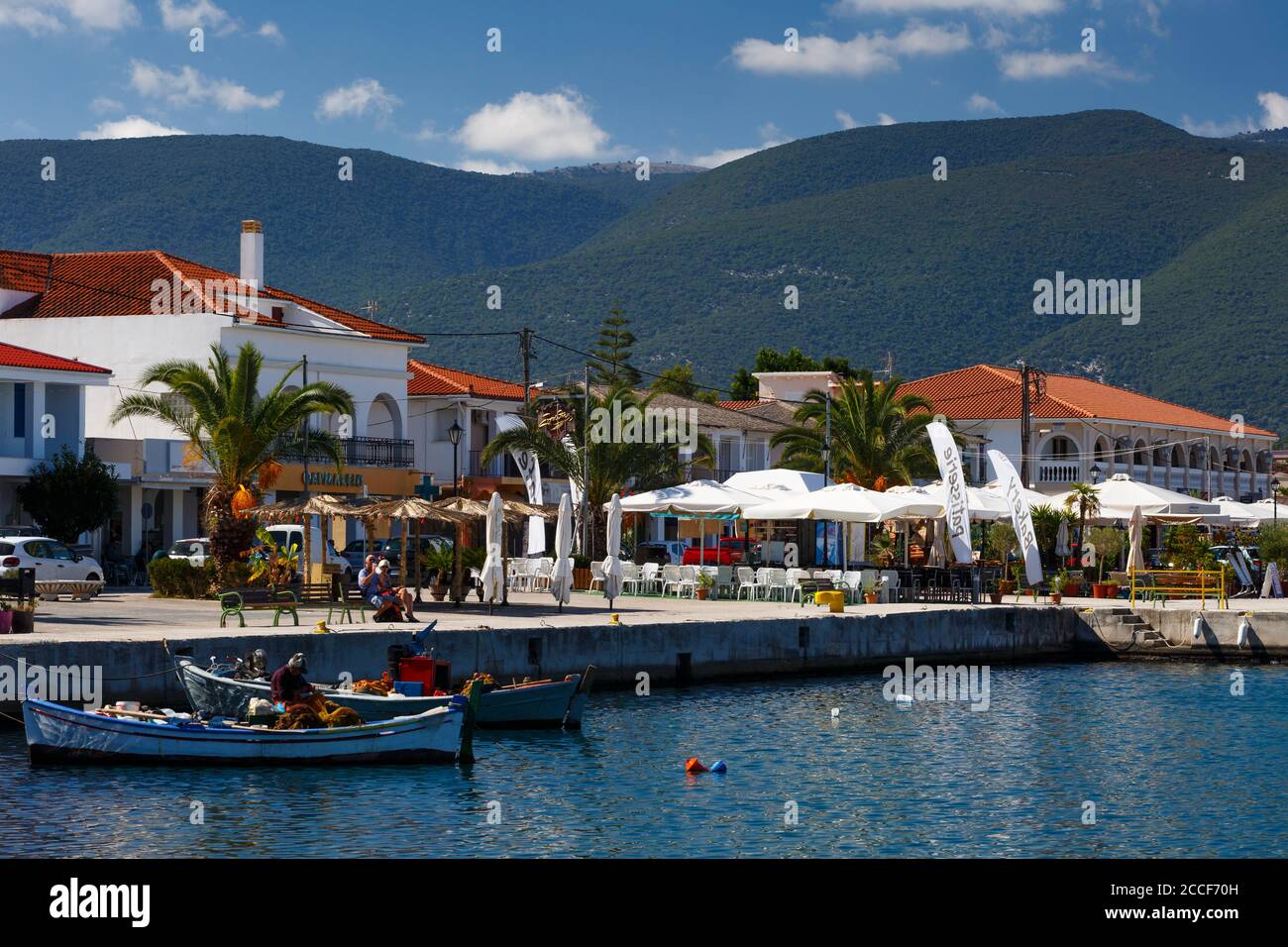 Harbor of the Sami village on Kefalonia island in Greece Stock Photo ...
