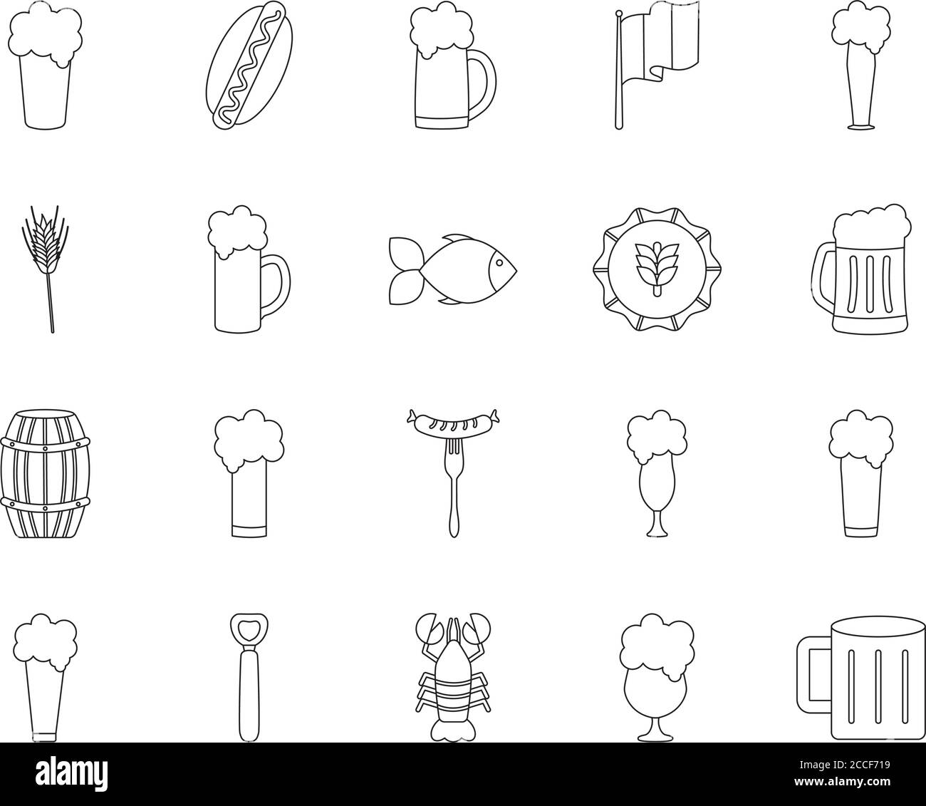 oktoberfest festival and food icon set over white background, line ...