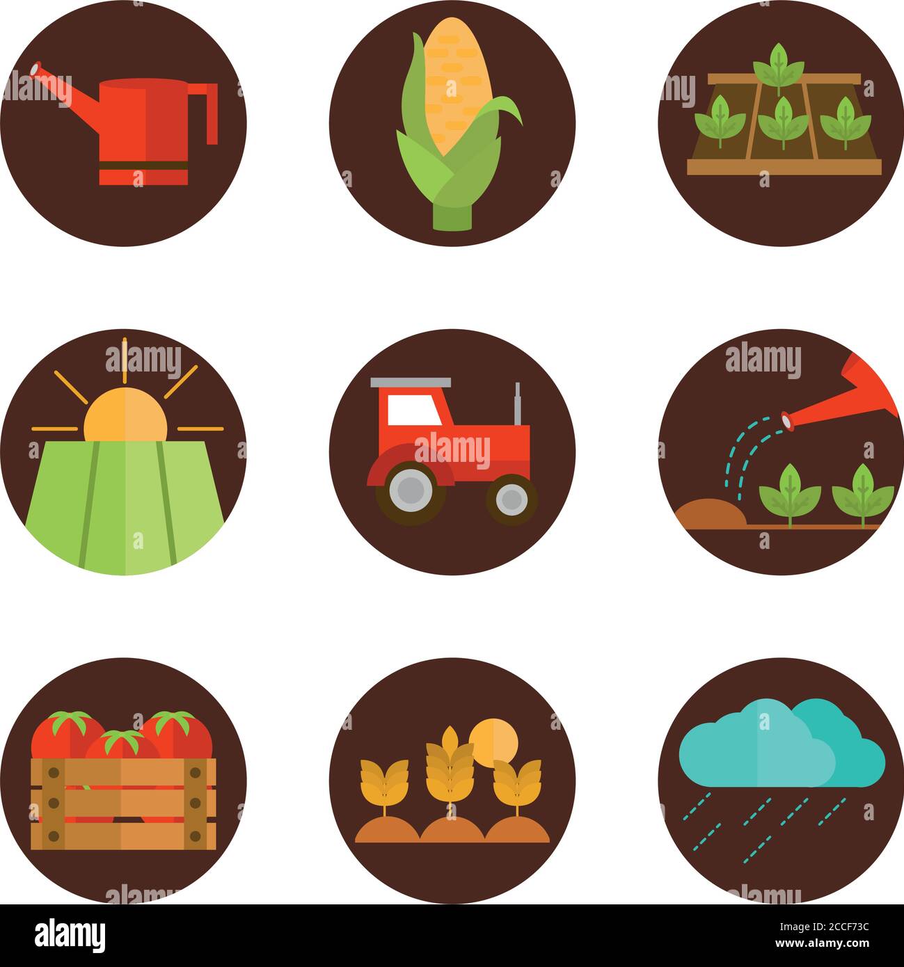 agriculture work equipment farm cartoon block and flat icons set vector ...