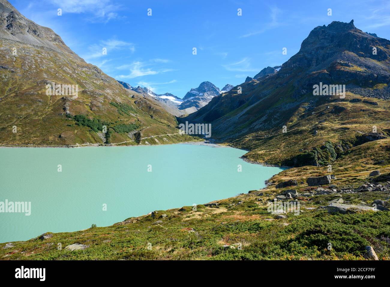 Austria, Montafon, the Silvrettasee, view to Piz Buin, on the right the Kleine Schattenspitze (2703 m). Stock Photo
