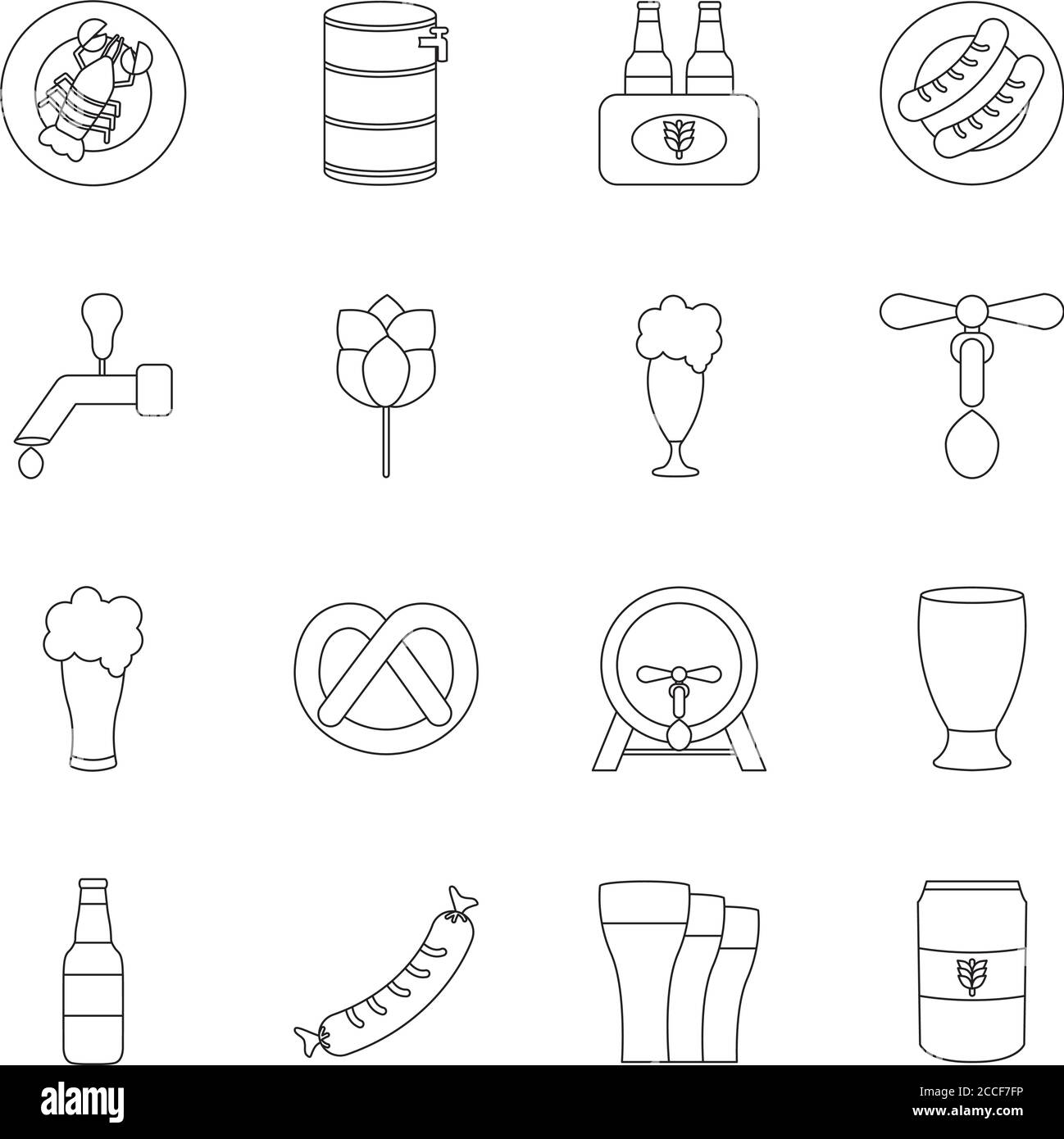 pretzel and oktoberfest icon set over white background, line style ...