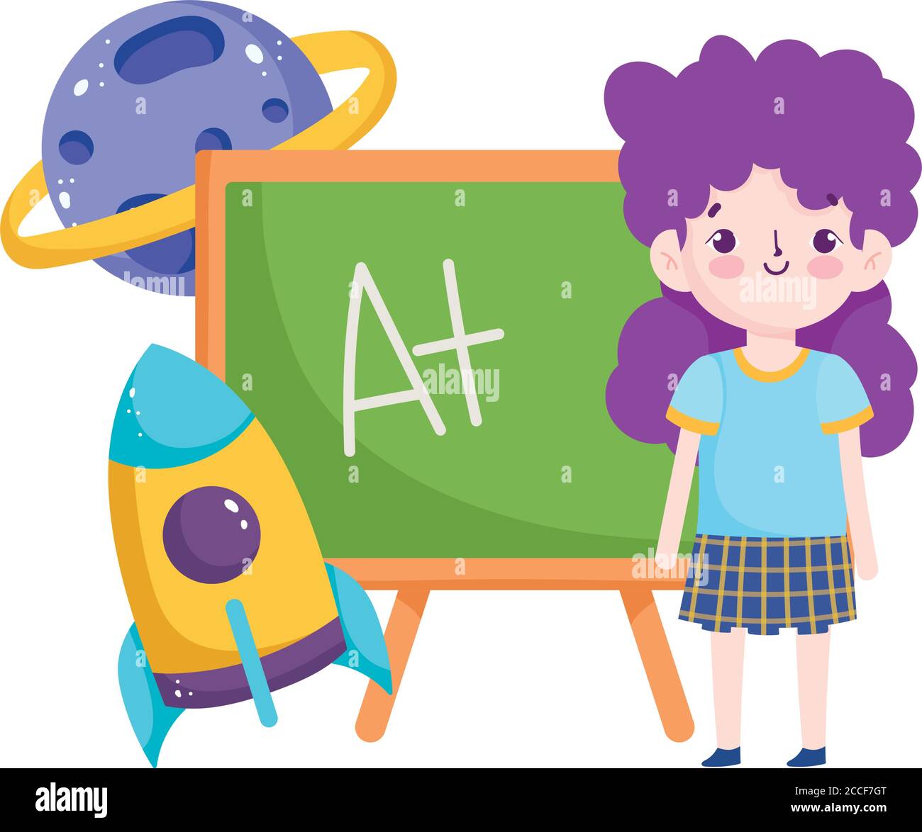 back to school, student girl chalkboard rocket planet elementary ...