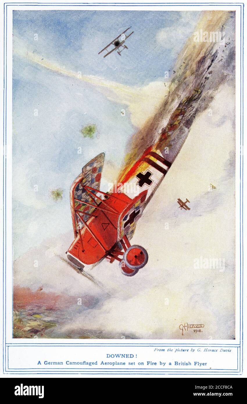 Halftone of a German fighter plane downed in World War One. Stock Photo