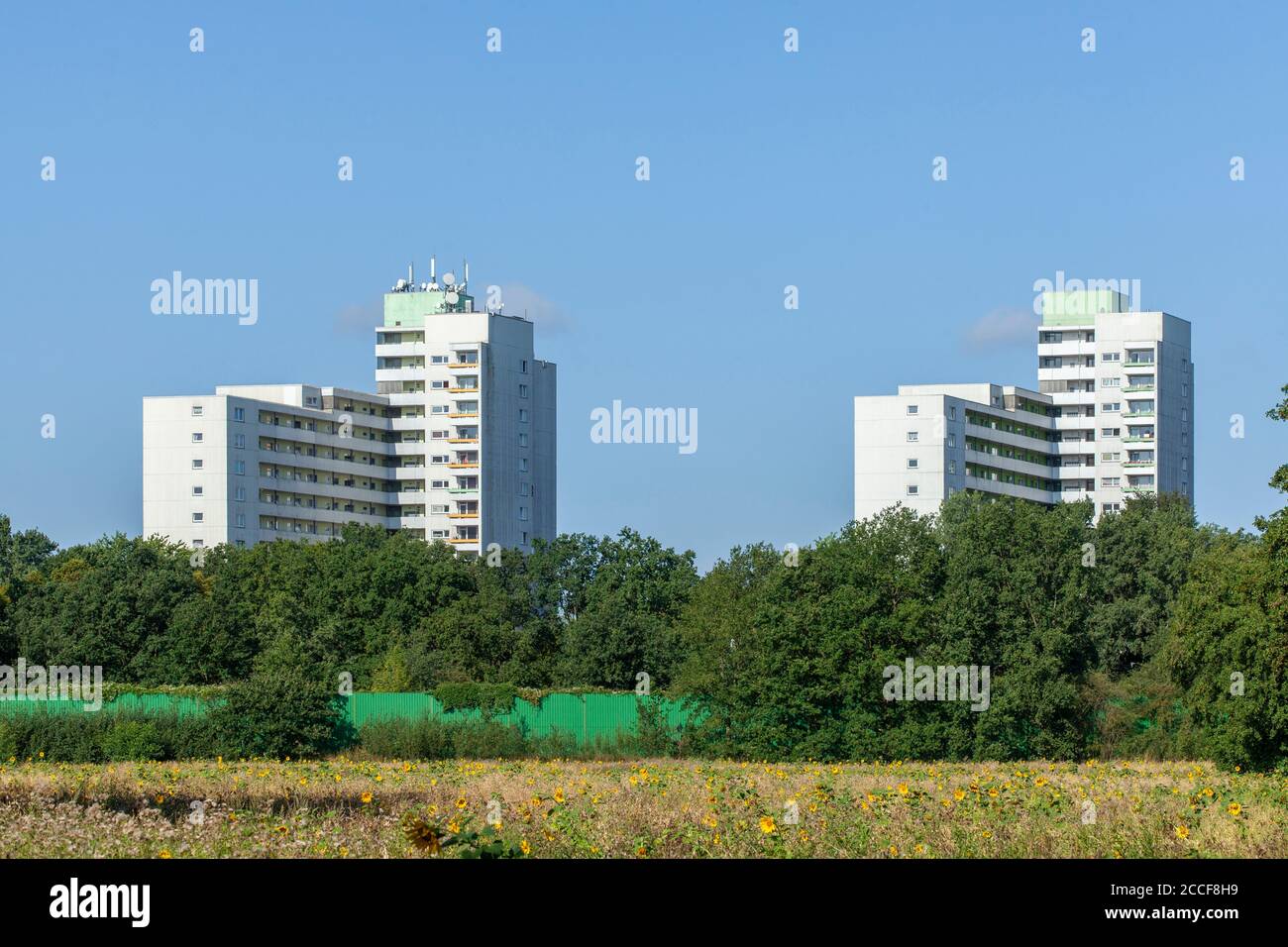 Fields and skyscrapers, Osterholz-Tenever, Bremen, Germany, Europe Stock Photo