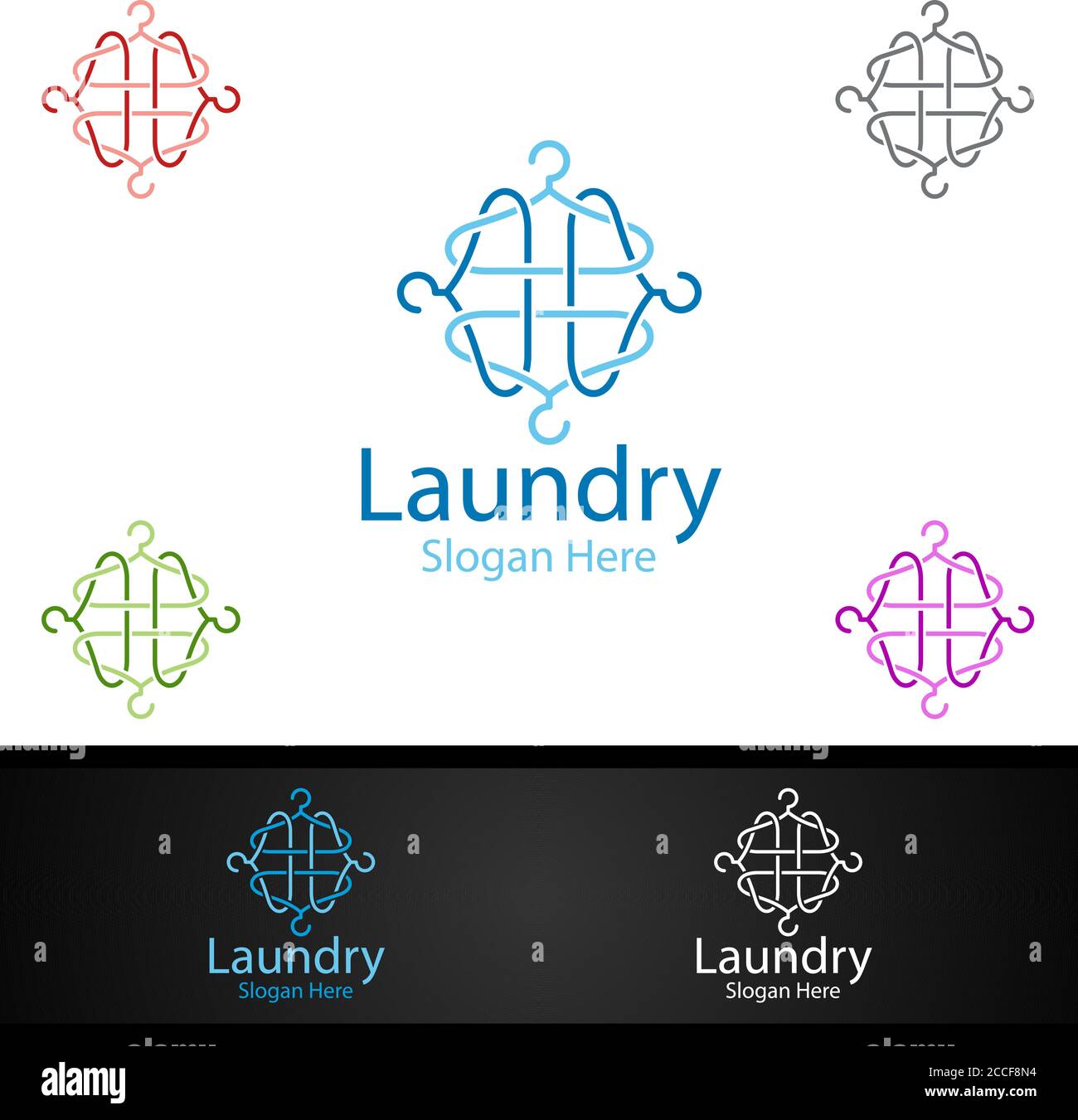 Hangers Laundry Dry Cleaners Logo with Clothes, Water and Washing Concept Design Stock Vector