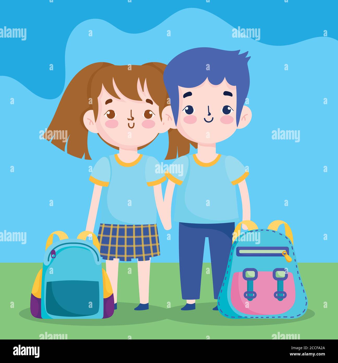 back to school, student boy and girl backpacks elementary education ...
