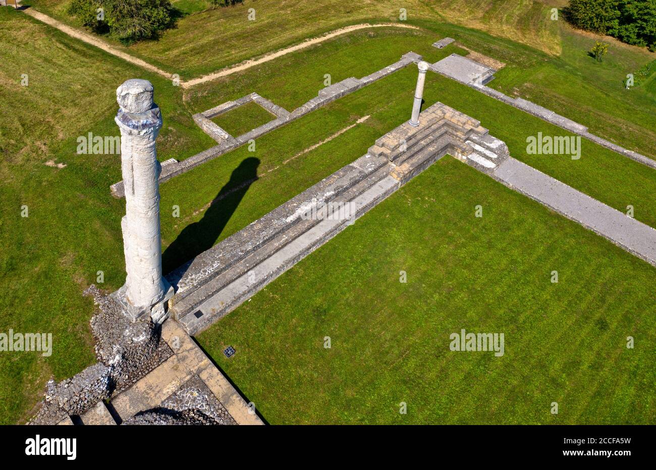 Columns in the Cigognier Temple, Aventicum, Avenches, Canton of Vaud, Switzerland Stock Photo