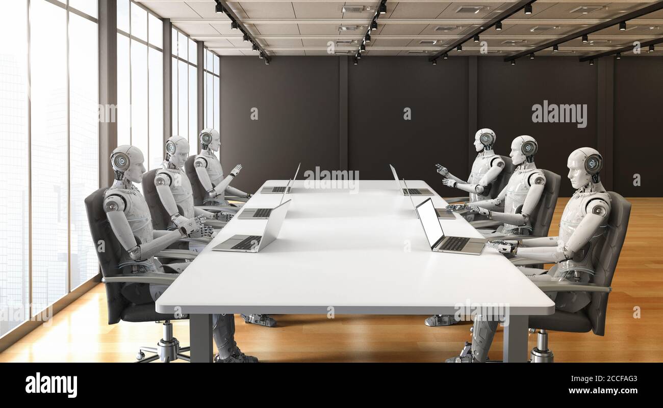 3d rendering robot working in office or conference room Stock Photo - Alamy