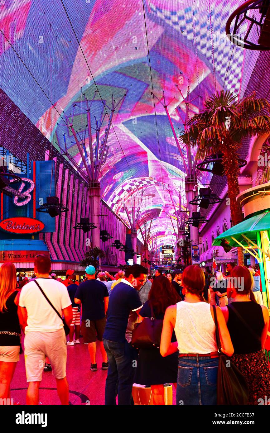 View of the Fremont Street Experience in Las Vegas,Bright neon lights