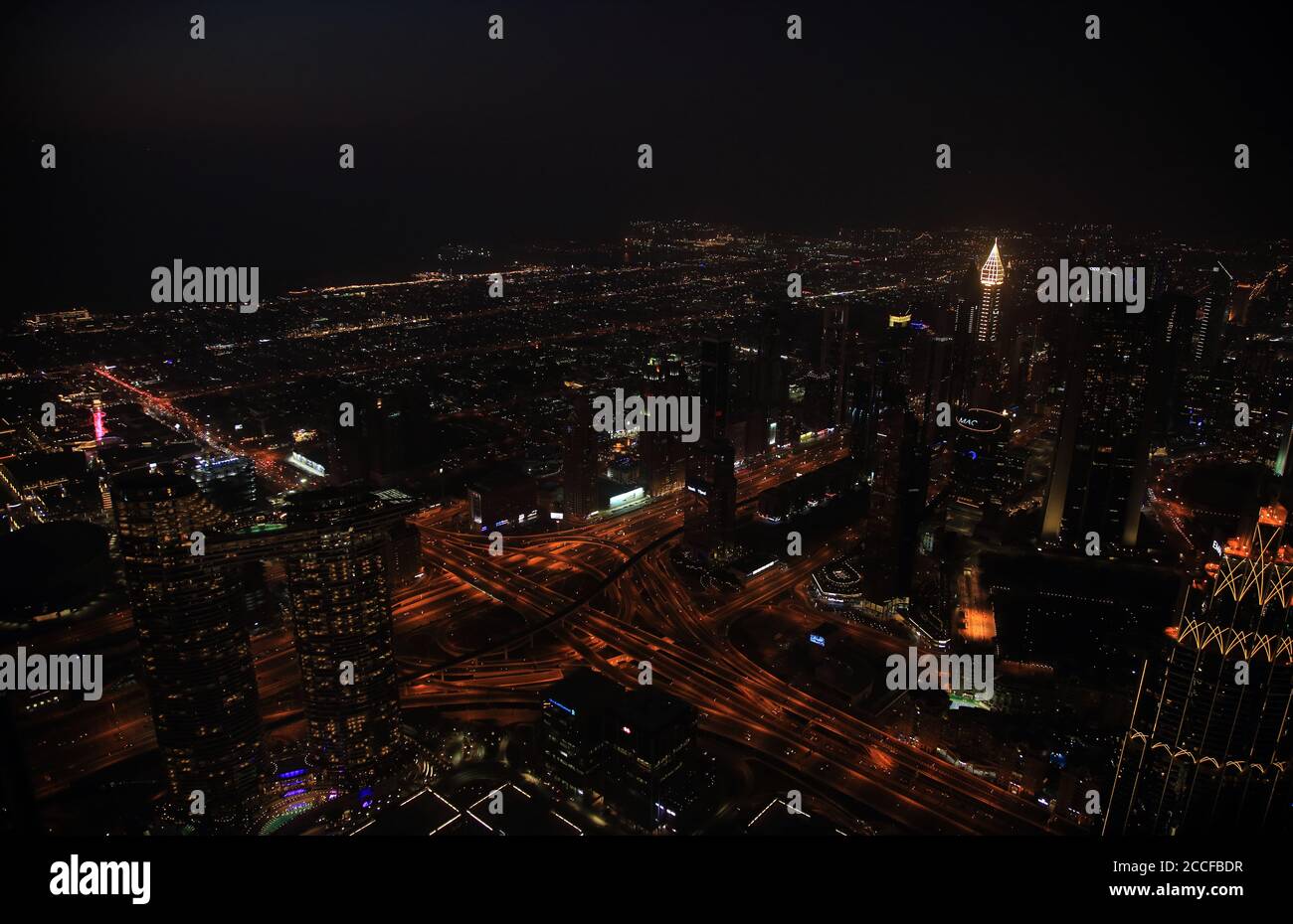 UAE, Dubai, city overview at night Stock Photo