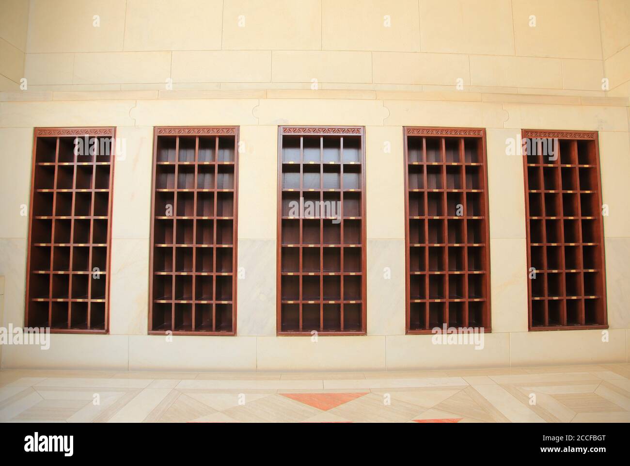 Great Sultan Qaboos Mosque shoe rack Stock Photo