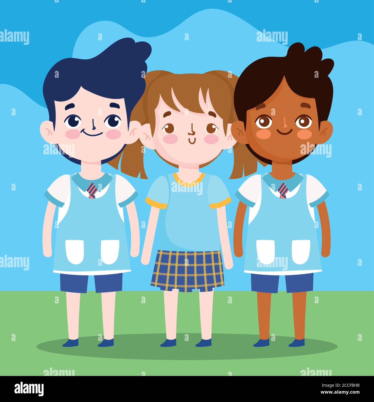 Back To School Students Girl And Boys Cartoon Characters Elementary