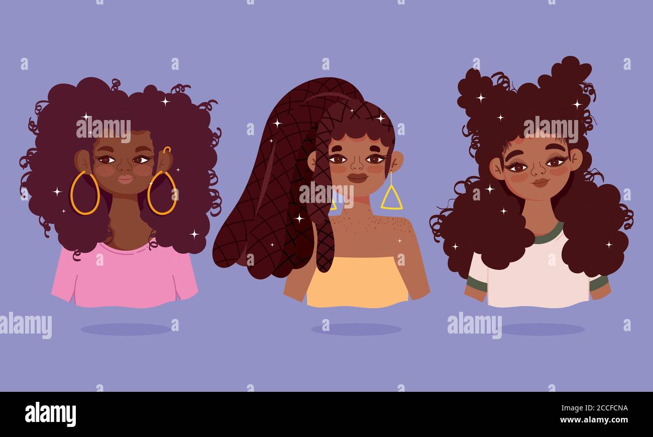 group black women with curly hair different style cartoon vector  illustration Stock Vector Image & Art - Alamy