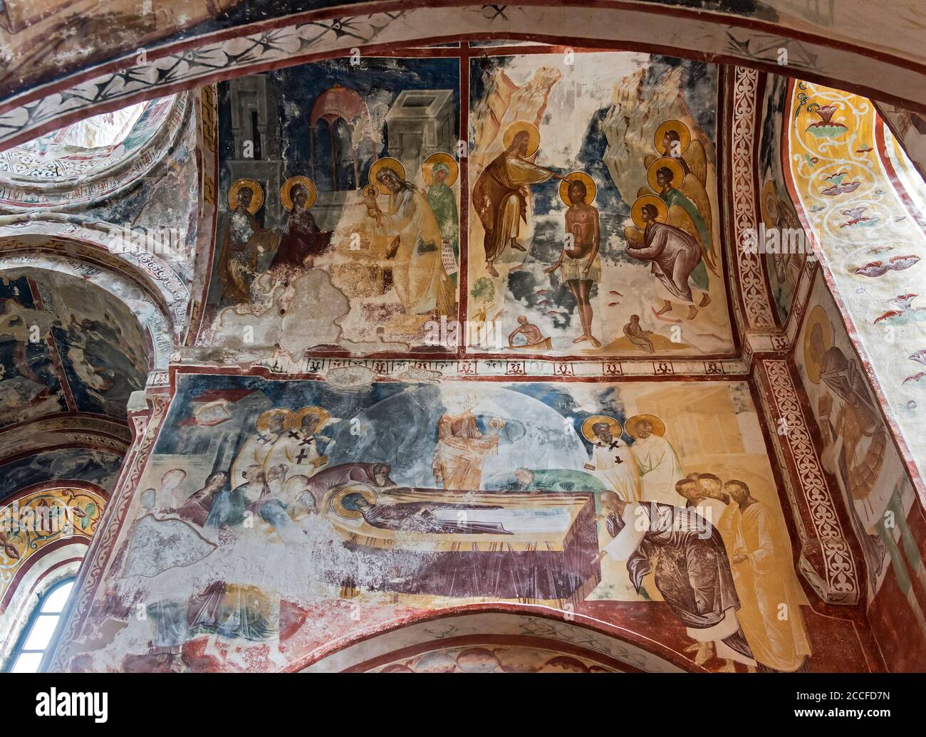 Murals in the Georgian Orthodox Church of St. George with scenes from the life of Christ, medieval monastery complex Gelati, UNESCO World Heritage Sit Stock Photo