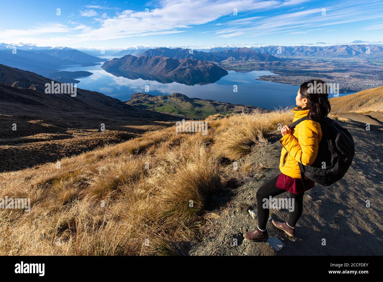 Young asian traveler backpack hiking on Roys peak track, Wanaka, South