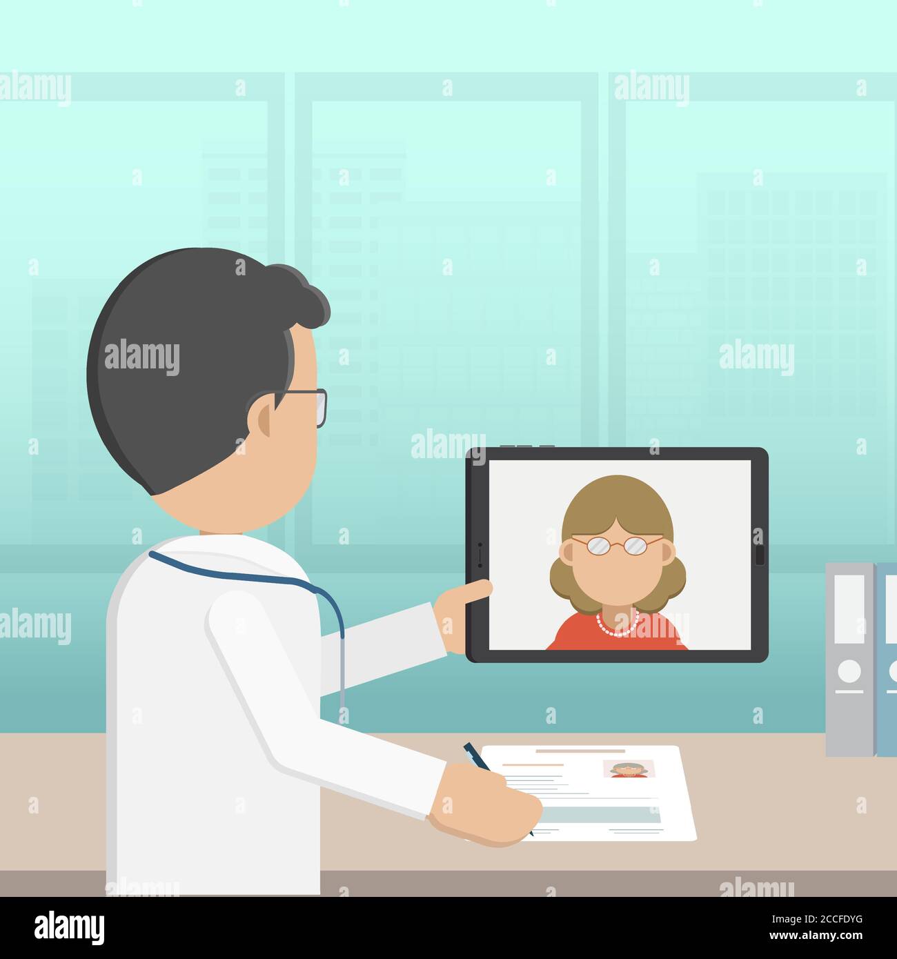 Online doctor concept with doctor talk to patient online vector