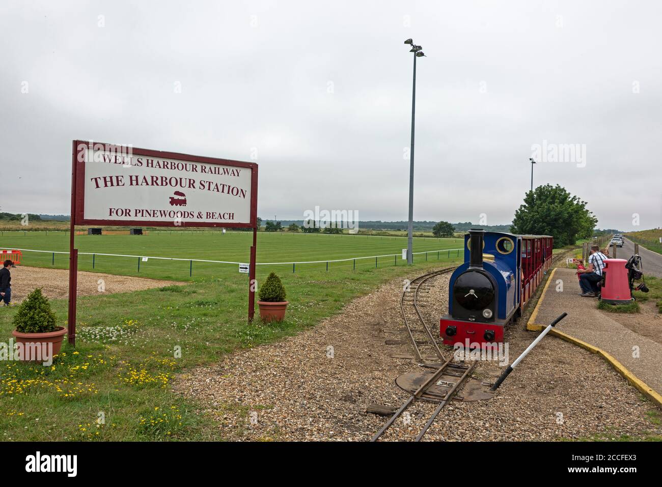 A little passenger train arrives at ‘The Harbour Station’ at Wellsnext
