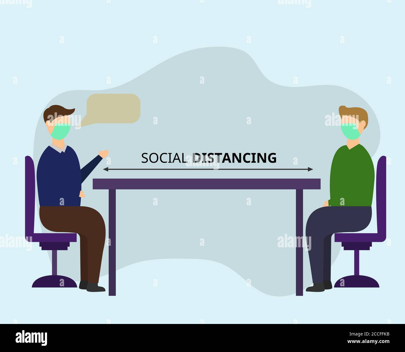 Illustration vector design of social distancing in meeting. Interview social distancing. Stock Vector