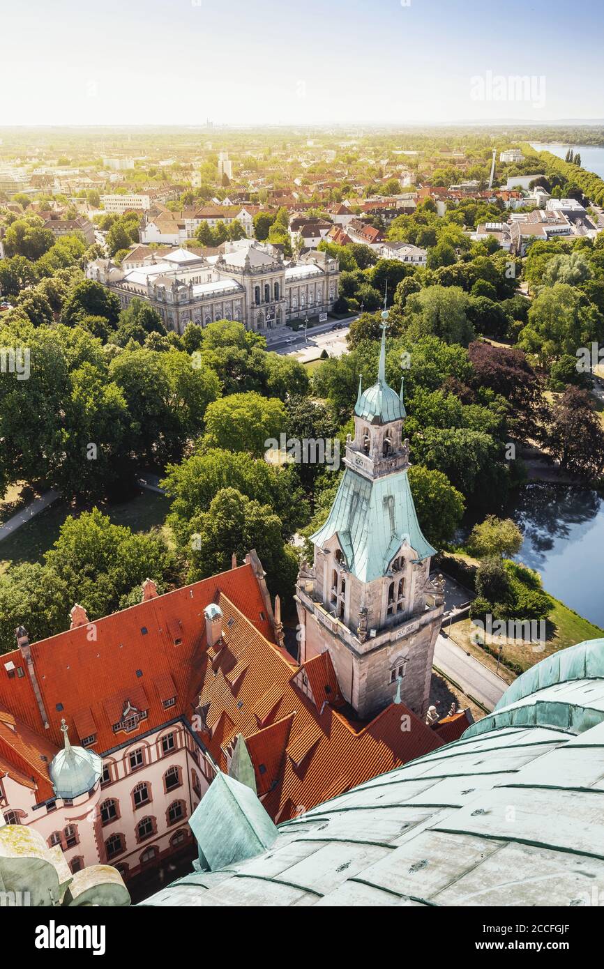 View from the New Town Hall to the southern part of the city and to the Maschsee and Maschpark in Hanover Stock Photo