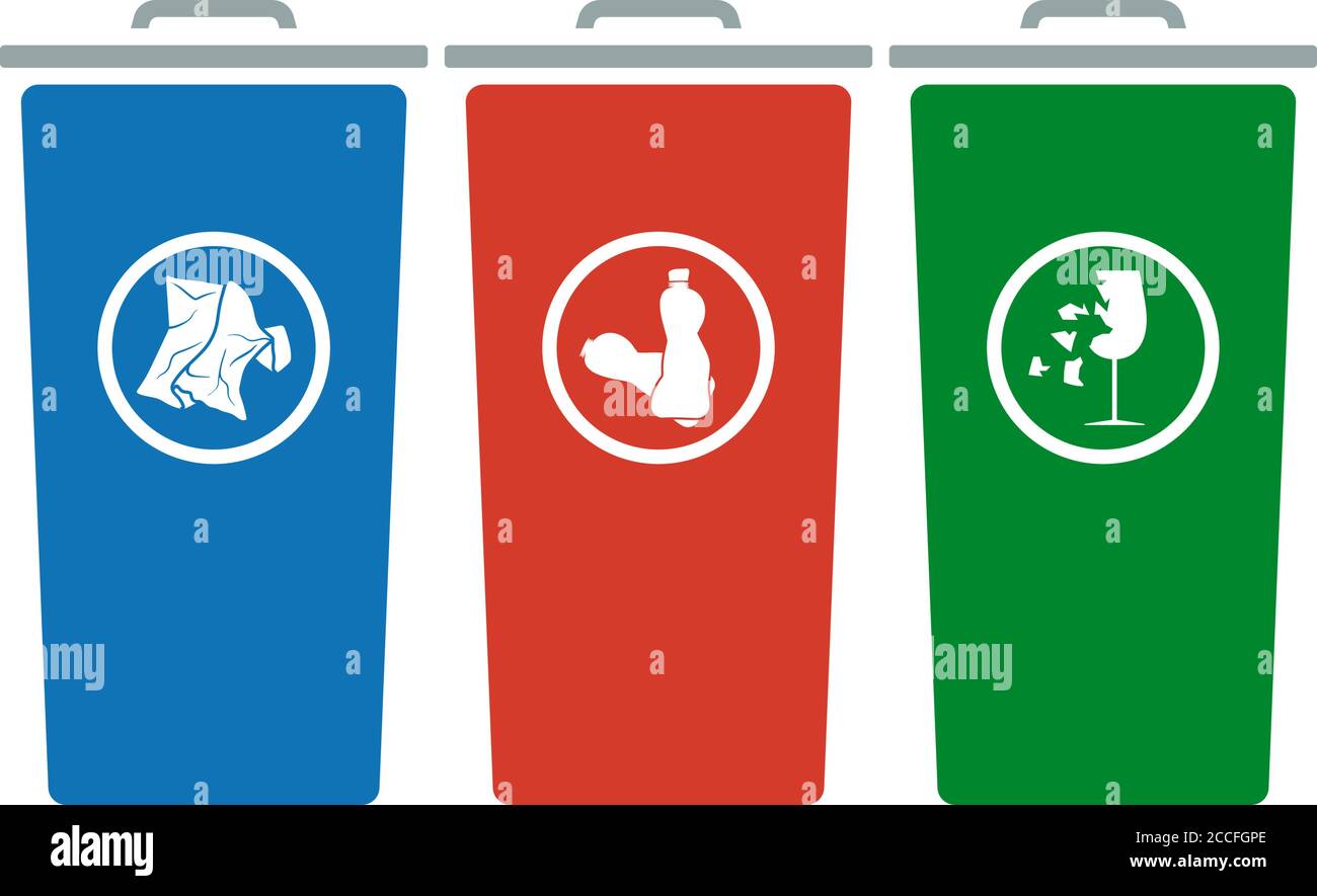 Garbage Containers With Separated Trash Icon. Flat Color Design. Vector Illustration. Stock Vector