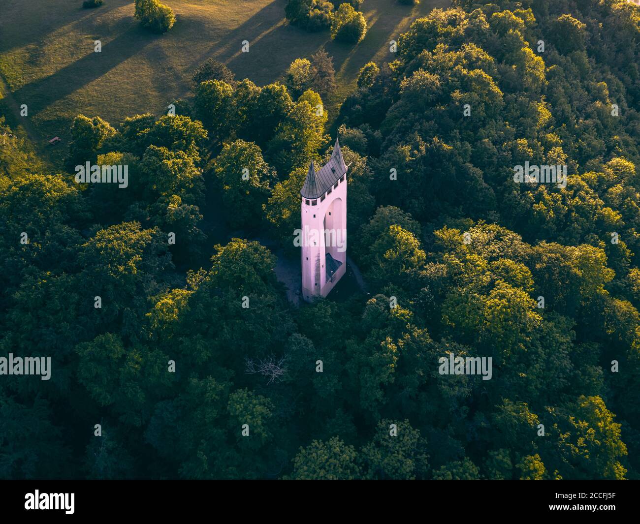 Schönbergturm Pfullingen, Pfullinger Onderhos, underpants, Schönberg, Pfullingen, Swabian Jura, Baden-Wuerttemberg, Germany, Europe, aerial view Stock Photo