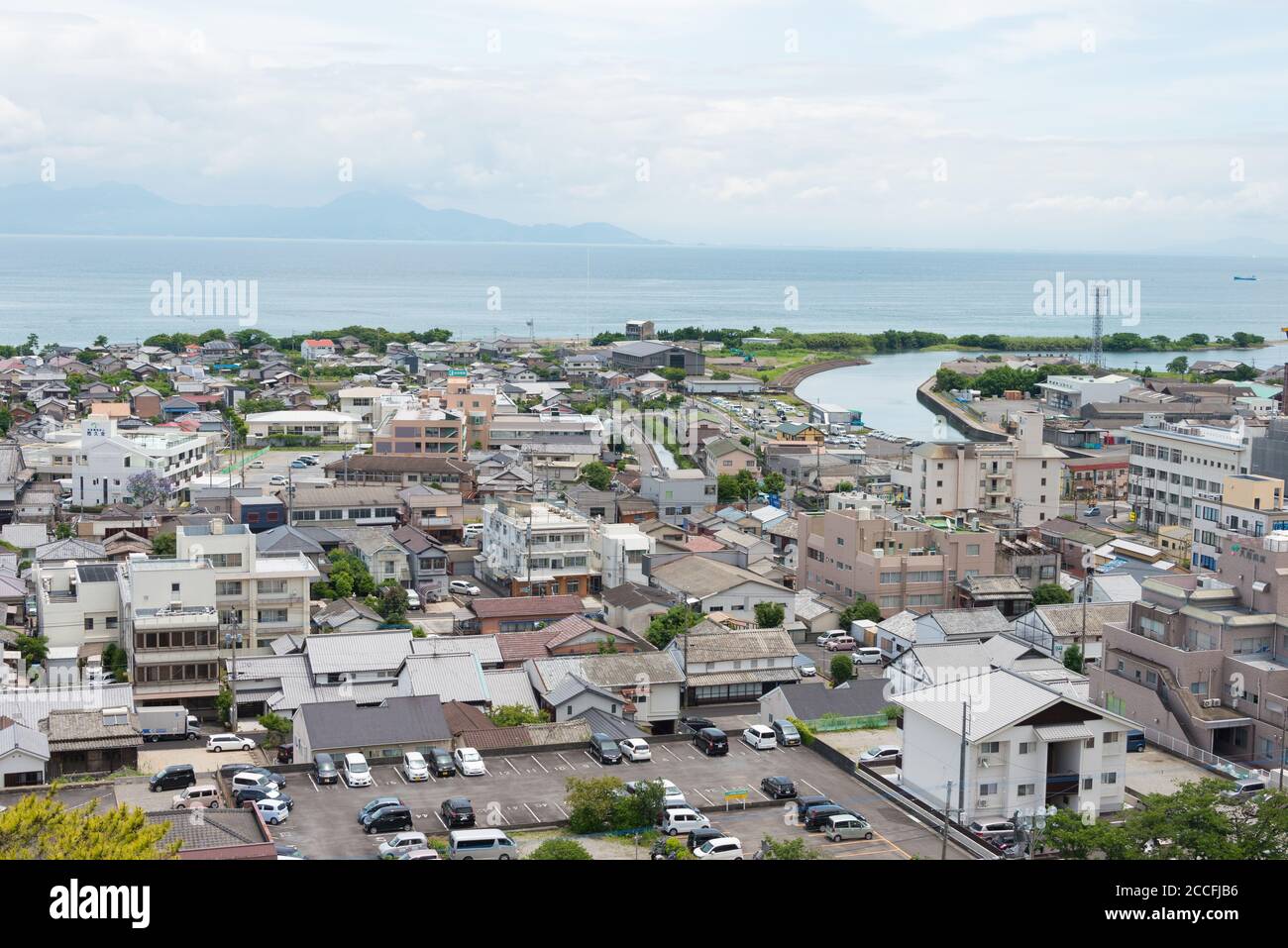 Nagasaki, Japan - Shimabara city view from Shimabara castle in Shimabara, Nagasaki, Japan. Stock Photo