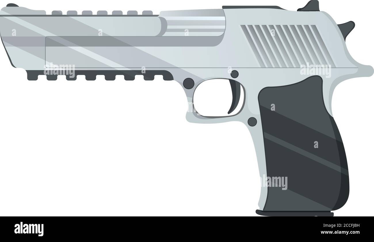 Desert eagle pistol icon, self defense weapon, concept cartoon vector illustration, isolated on white. Shooting powerful firearms revolver, gunshot in Stock Vector
